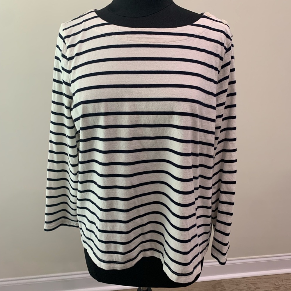 Banana Republic Striped Button-Shoulder Top – Black/White, XL
